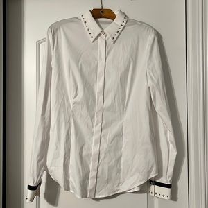 Versace stretchy dress shirt. Size 50. White, black, gold